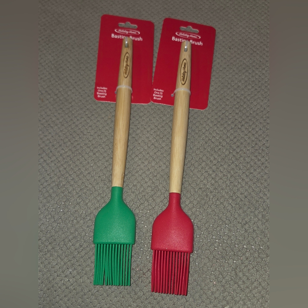 (2) NEW Holiday Home® Bamboo and Silicone Basting Brush - Red/Green 12"L